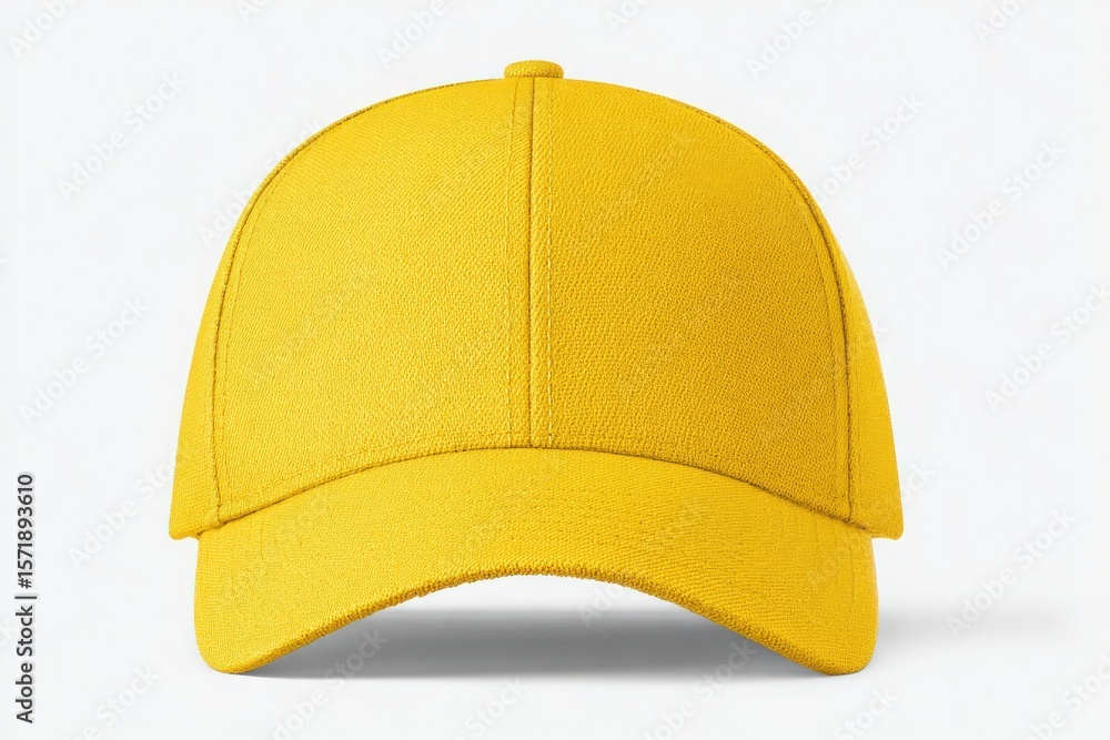 A vibrant yellow baseball cap features a structured crown and a curved brim. The simple design and bold color make it a standout accessory for casual outfits.