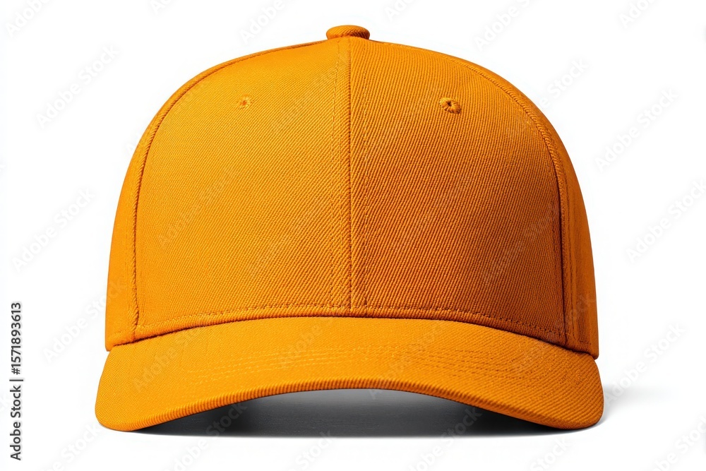 A vibrant orange cap is centered in the frame, showcasing its sleek design and fabric texture. The cap features a rounded crown and a curved visor, perfect for casual wear or outdoor activities.