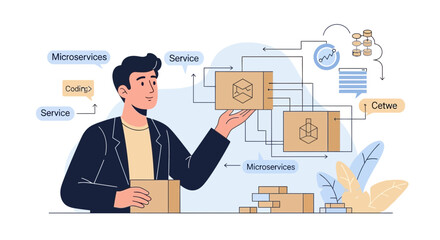 Microservices Architecture Management Software Development and Containerization Concept