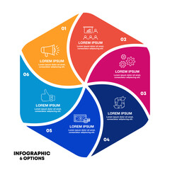 Wall Mural - infographic circular diagram with 6 options. round chart that can be used for business analytics, da