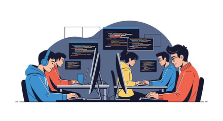 Professional Software Developers Coding In An Office Environment Illustration