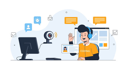 Online Meeting With Programmer Presenting Application On Computer Screen