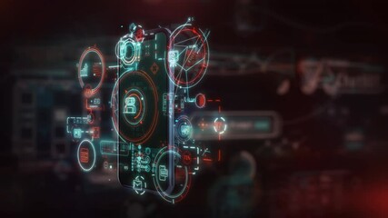 Wall Mural - smartphone world enriched with animated data layers