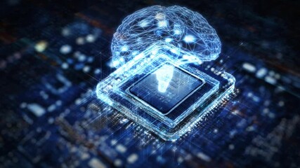 Wall Mural - artificial intelligence hologram processing data on microchip