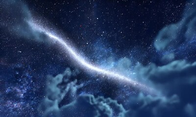 Wall Mural - Glowing Milky Way Over Dark Blue Night Clouds