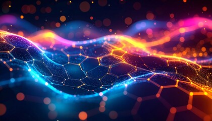 Abstract glowing network with bokeh lights and vibrant colors, creating a futuristic and dynamic background