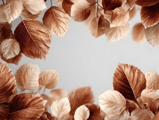 Wall Mural - A border of autumnal leaves creates a warm, neutral toned frame with copy space for text or design work.