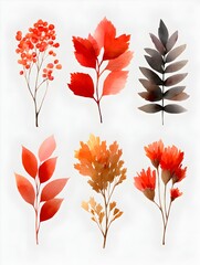 Wall Mural - Watercolor autumn leaves and berries in shades of orange red and brown on a white background form pattern.