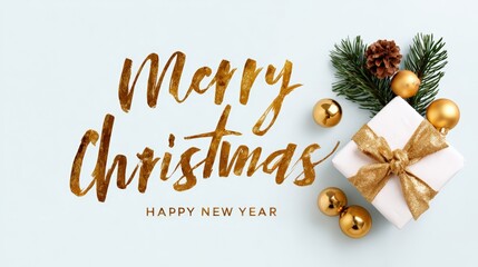 Wall Mural - Christmas card with wrapped gifts and pine cones on a vibrant blue background, festive holiday decor.