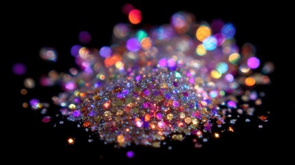 Wall Mural - a vibrant pile of multicolored glitter sparkles against a dark background, creating a dazzling and f