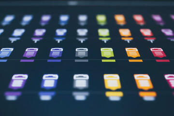 Wall Mural - modern interface icon array: a close-up shot features a sleek digital screen filled with a meticulou