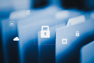 Wall Mural - data security in digital fortress: a conceptual image illustrating digital data security, with files