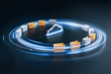 Wall Mural - cloud data transfer: a captivating image of digital data gracefully moving through the cloud, symbol