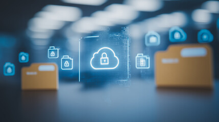 Wall Mural - secure digital storage: an illuminating depiction of cloud-based digital storage, emphasizing securi