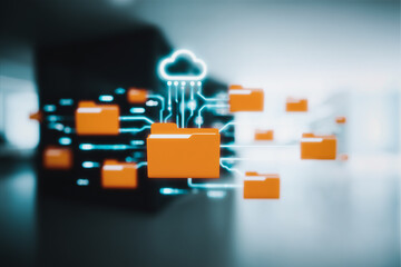 Wall Mural - cloud-based data management: illustrative depiction of digital folders and cloud connectivity, highl