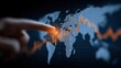 © The Little Hut - Global stock market tracking chart with rising line graph and digital world map with trading data icons in dark background