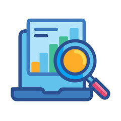 Wall Mural - laptop analyzing bar graphs with magnifying glass for investigation