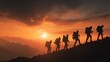 © Sami - Silhouetted hikers ascending a mountain trail at sunset, showcasing their resilience and sense of adventure.