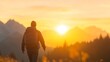 © MKM Creative - Hiker Backpacking Towards Golden Hour Mountain Sunset