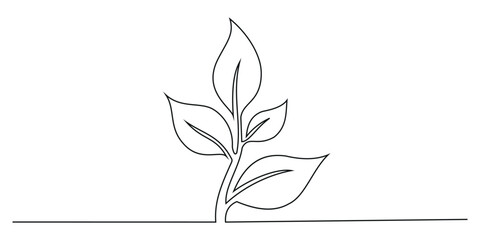 Growth plant processing tree one line drawing. Vector illustration, Growth, seedling, gardening concept single line. Editable outline.