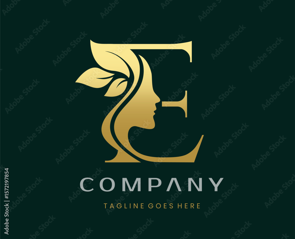 Letter E Beauty Face Nature Leaf Logo Design Stock Vector | Adobe Stock
