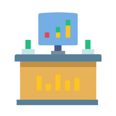 Wall Mural - stylized desk with computer showing bar chart report