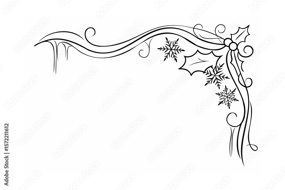 Ornate winter corner flourish with holly and snowflakes Stock Vector ...