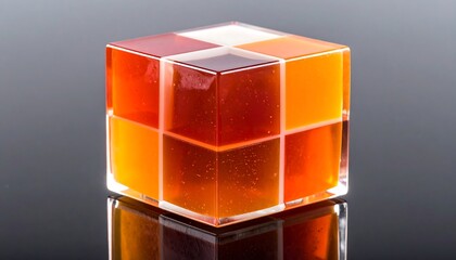 Transparent cube, vibrant colors, honey-like liquid