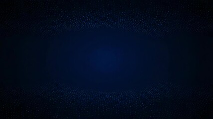 A dark blue background features a subtle pattern of dots and geometric shapes
