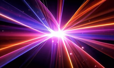 Wall Mural - Beams of laser light in purple, red, and blue colors against a black background.