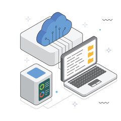 Wall Mural - Binary Data Transfer via Cloud System Vector isometric Illustration. EPS 10 file