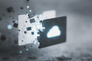 Wall Mural - cloud data migration: abstract digital concept showcasing data migration to the cloud, symbolized by