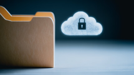 Wall Mural - cloud security: a striking conceptual image of a secure cloud, featuring a glowing cloud icon with a