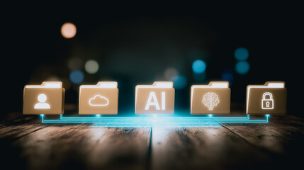 Wall Mural - data in the future: an innovative and aesthetic design, featuring file folder icons and connecting l