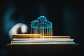 Wall Mural - cloud storage and data security: a digital cloud hovers above a file, symbolizing data security and 