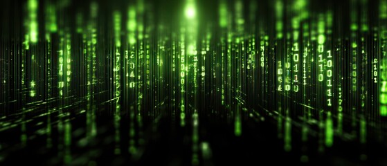 Glowing green binary code abstract background