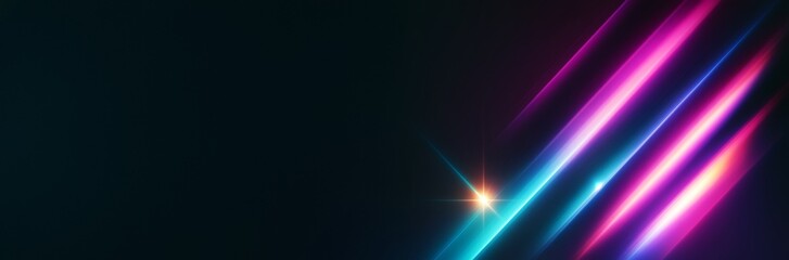 Wall Mural - abstract glowing neon light streaks on dark background with empty space on left for futuristic banne