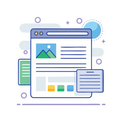 Stylized digital interface with content blocks and abstract shapes