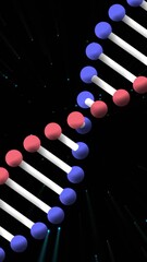 Wall Mural - animation of dna strand spinning over glowing blue particles in universe