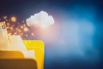 Wall Mural - digital transformation: files transform into a glowing cloud, illustrating the shift to a digital re