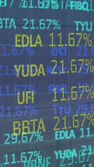 Wall Mural - animation of stock market data processing against blue background