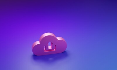 Wall Mural - pink cloud upload icon isolated on purple-blue background. minimalism concept. 3d render illustratio