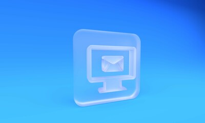 Wall Mural - frosted glass monitor and envelope, new message, mail, email icon isolated on blue background. usage