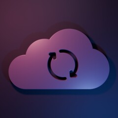 Wall Mural - purple cloud sync refresh icon isolated on purple-blue background. cloud and arrows. minimalism conc