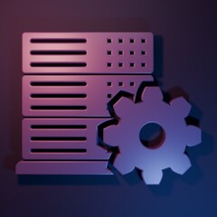 Wall Mural - purple server setting icon isolated on purple-blue background. minimalism concept. 3d render illustr