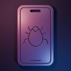 Wall Mural - purple system bug on mobile icon isolated on purple-blue background. code bug concept. bug in the sy