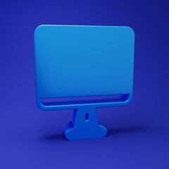 Wall Mural - blue computer monitor screen icon isolated on blue background. electronic device. front view. minima