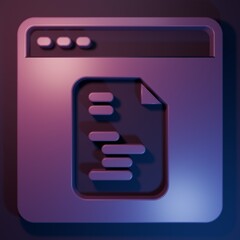 Wall Mural - Purple Software, web developer programming code icon isolated on purple-blue background. Javascript computer script random parts of program code. Minimalism concept. 3D render illustration