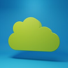 Wall Mural - green cloud icon isolated on blue background. minimalism concept. 3d render illustration