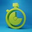 © Kostiantyn - Green Stopwatch icon isolated on blue background. Time timer sign. Chronometer sign. Minimalism concept. 3D render illustration